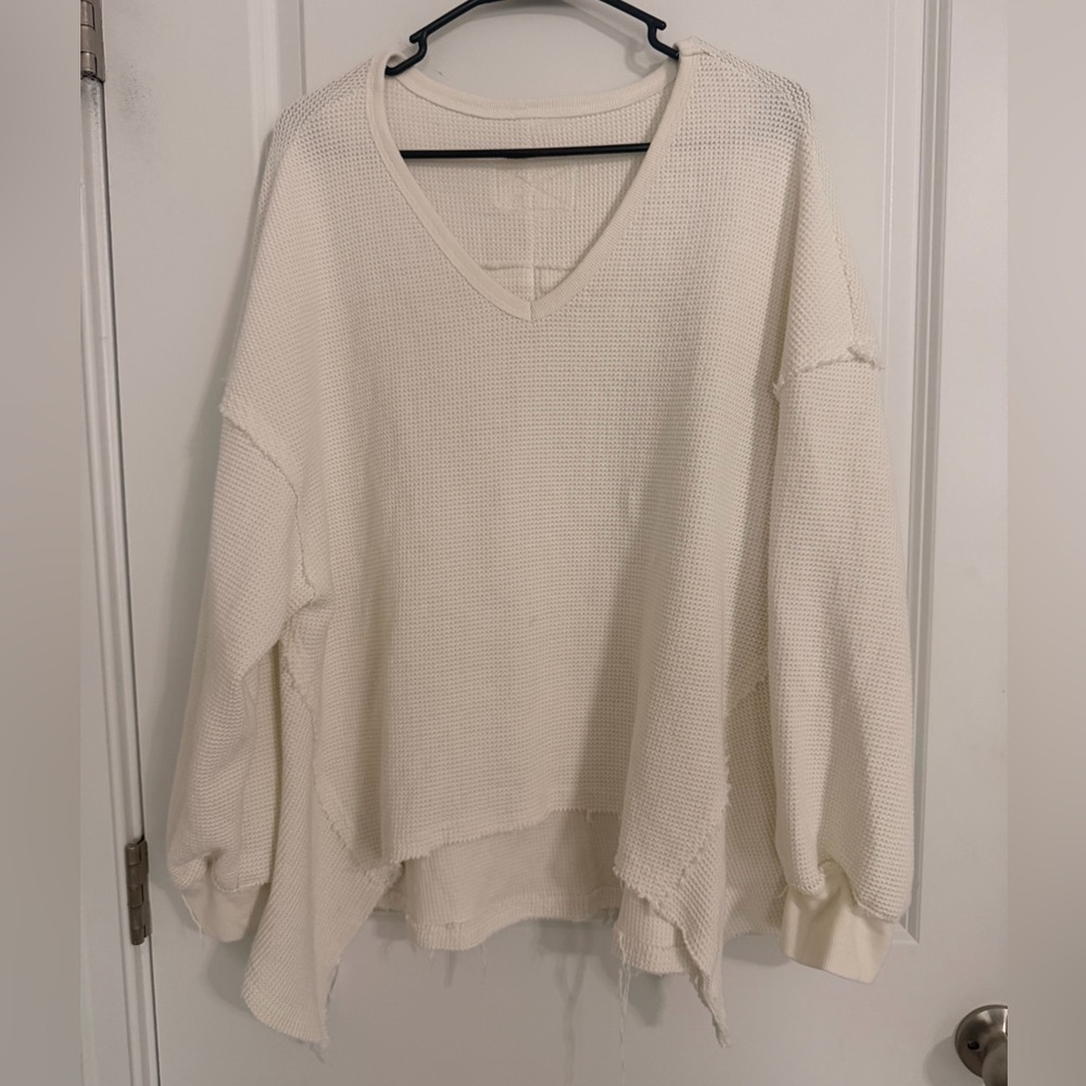 Unbranded-Cream V-Neck Knit Sweater-Size X Large